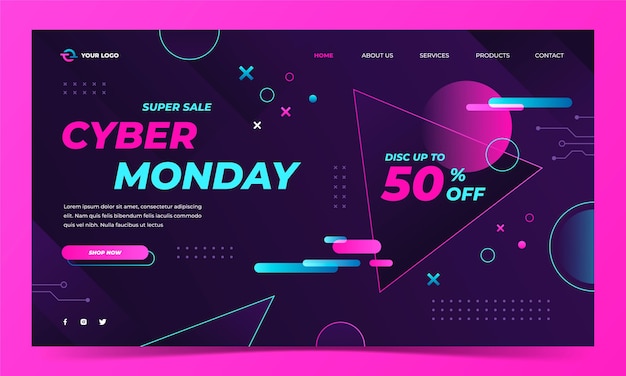 Vector gratuito plantilla de página de destino de cyber monday