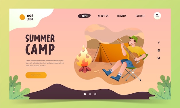 Vector gratuito plantilla de página de destino de degradado para campamento de verano