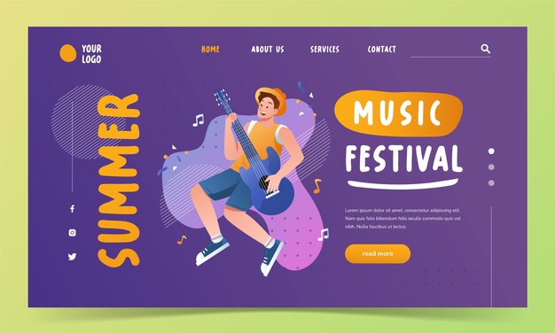 Plantilla de página de destino de degradado para festival de verano