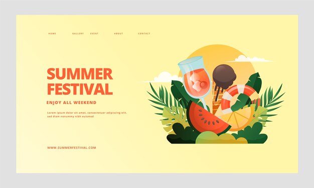 Plantilla de página de destino de degradado para festival de verano