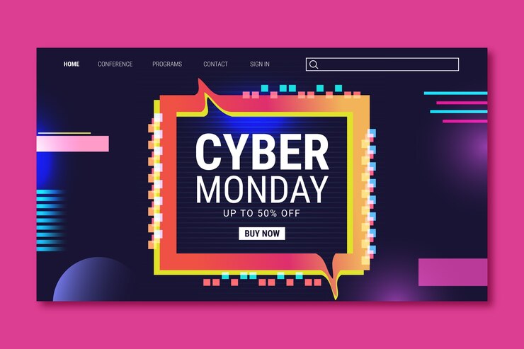 Vector gratuito plantilla de página de destino degradado para la venta del cyber monday