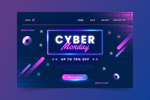 Plantilla de página de destino degradado para la venta del cyber monday