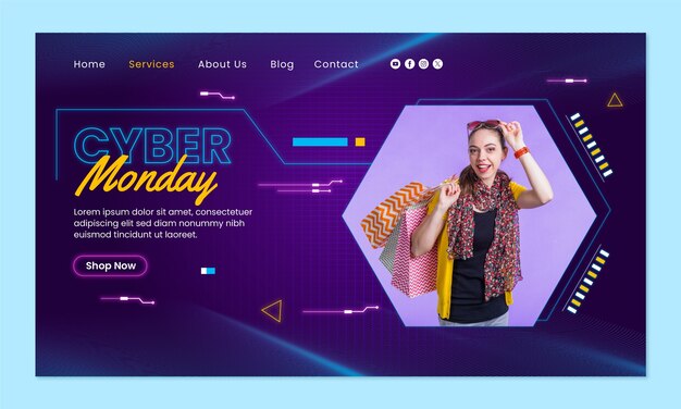 Plantilla de página de destino degradado para la venta del cyber monday