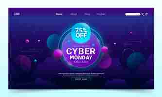 Vector gratuito plantilla de página de destino degradado para la venta del cyber monday