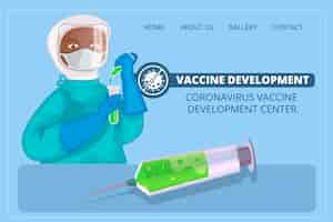 Vector gratuito plantilla de página de destino para el desarrollo de la vacuna contra el coronavirus