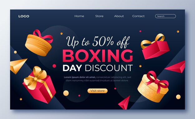 Plantilla de página de destino del día del boxeo degradado