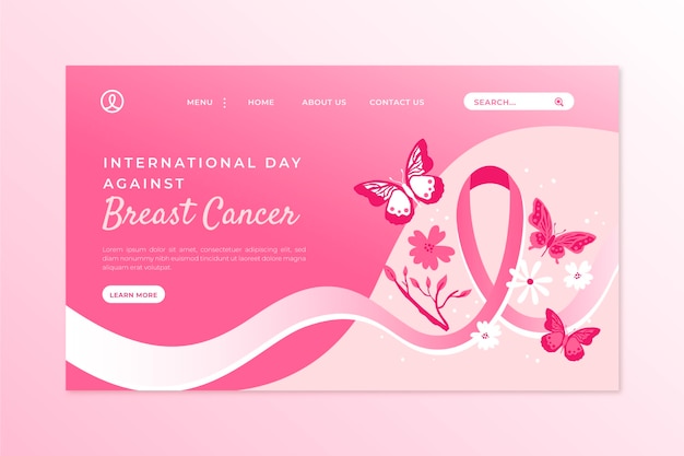 Plantilla de página de destino del día internacional contra el cáncer de mama dibujada a mano