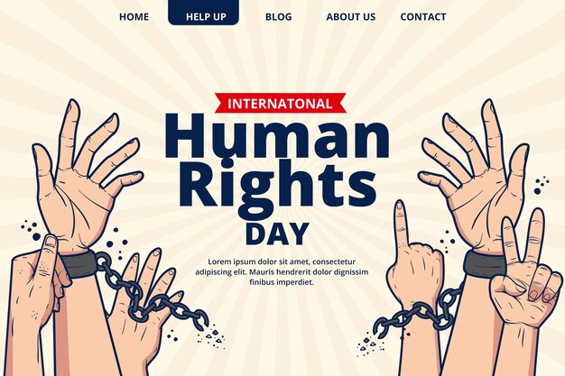 Plantilla de página de destino del día internacional de los derechos humanos dibujada a mano
