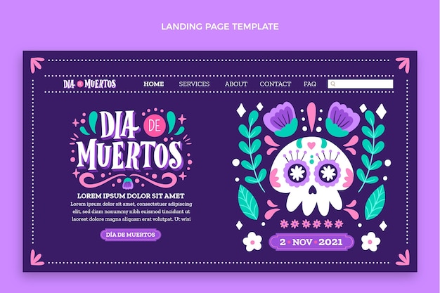 Plantilla de página de destino de dia de muertos dibujada a mano