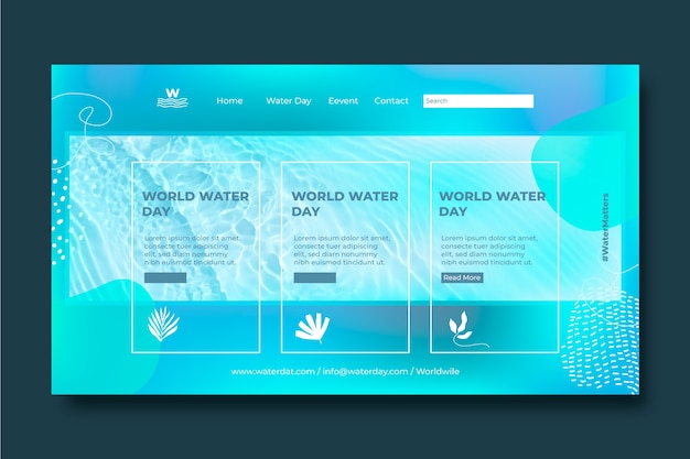 Vector gratuito plantilla de página de destino del día mundial del agua con degradado