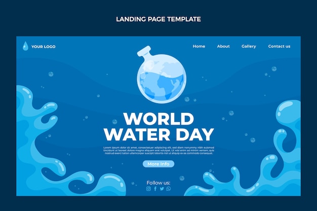 Plantilla de página de destino del día mundial del agua plana