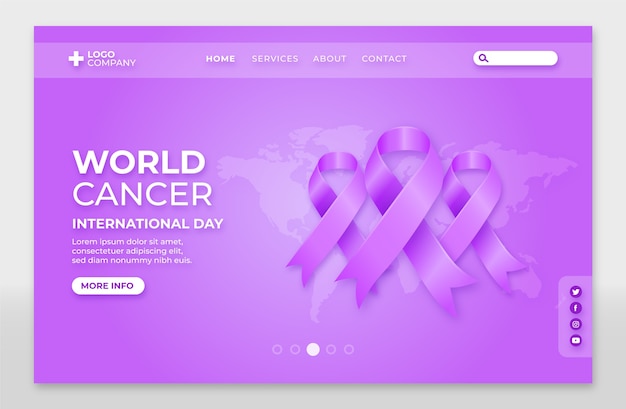 Vector gratuito plantilla de página de destino del día mundial del cáncer realista