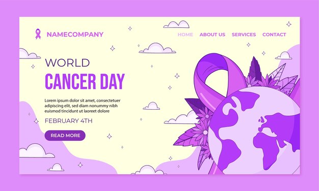 Vector gratuito plantilla de página de destino del día mundial contra el cáncer dibujada a mano