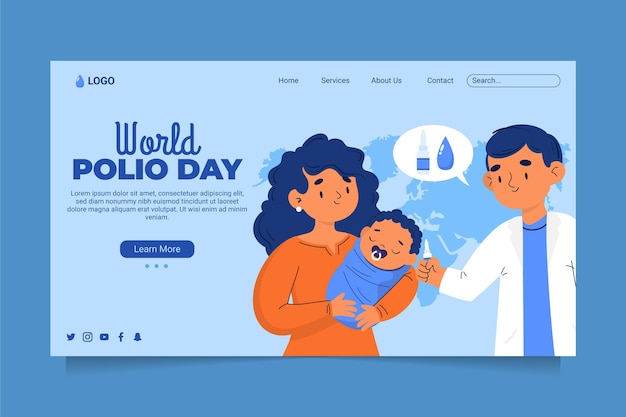 Vector gratuito plantilla de página de destino del día mundial de la polio dibujada a mano