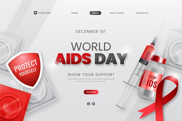 Vector gratuito plantilla de página de destino del día mundial del sida realista