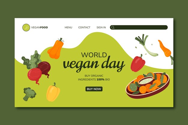 Plantilla de página de destino del día mundial vegano plano