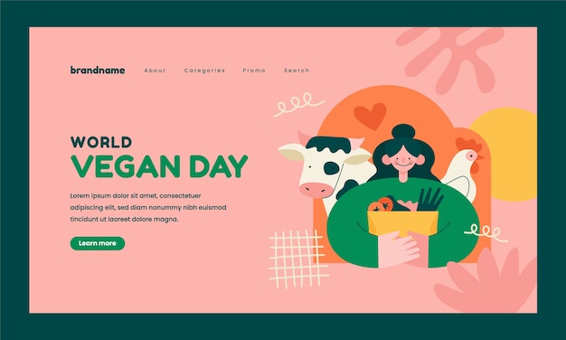 Vector gratuito plantilla de página de destino del día mundial vegano plano