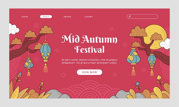 Vector gratuito plantilla de página de destino dibujada a mano para la celebración del festival del medio otoño