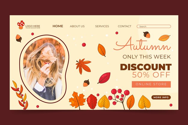 Plantilla de página de destino dibujada a mano para la celebración de otoño