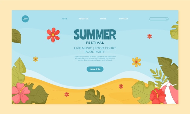 Plantilla de página de destino dibujada a mano para festival de verano