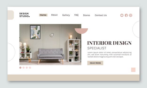 Plantilla de página de destino de diseño interior mínimo de diseño plano