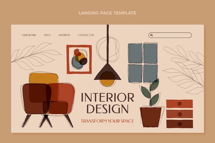 Vector gratuito plantilla de página de destino de diseño de interiores de diseño plano