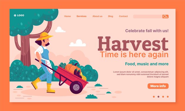 Plantilla de página de destino de diseño plano de celebración del festival de la cosecha