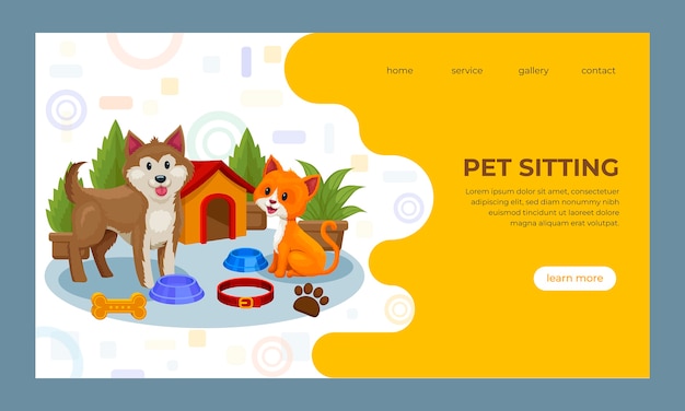 Vector gratuito plantilla de página de destino de diseño plano de servicio de cuidado de mascotas