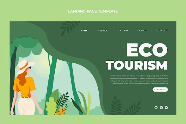 Vector gratuito plantilla de página de destino de ecoturismo de diseño plano