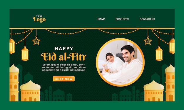 Plantilla de página de destino de eid al-fitr degradado