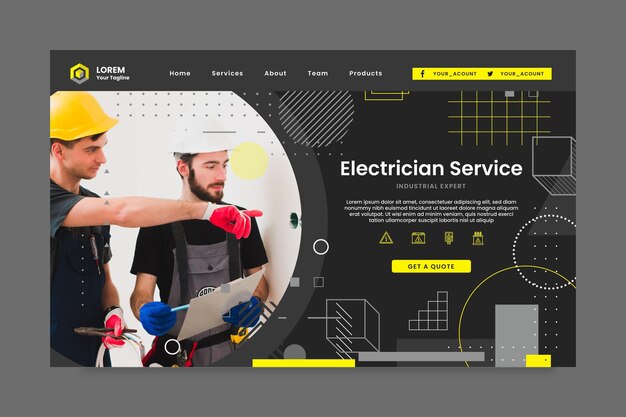 Plantilla de página de destino de electricista oscuro