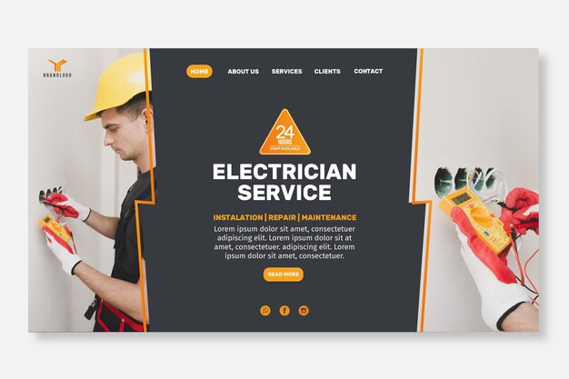 Plantilla de página de destino de electricista