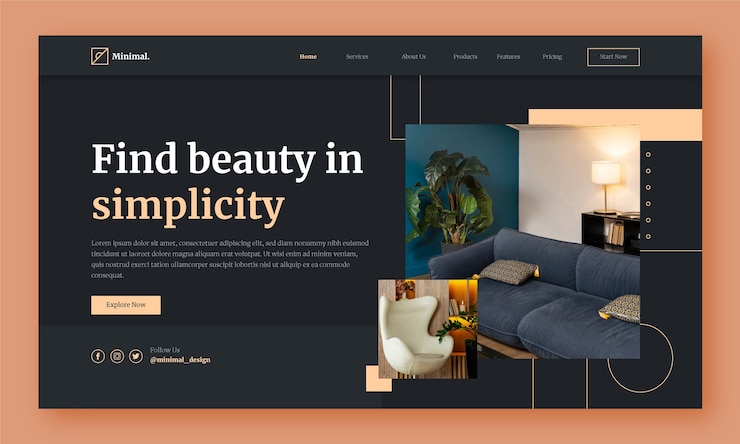 Vector gratuito plantilla de página de destino de empresa de diseño de interiores plana