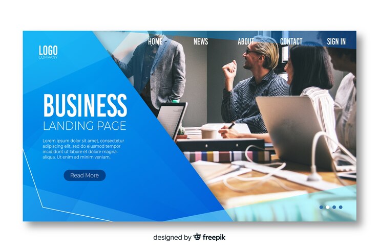 Vector gratuito plantilla de página de destino empresarial con foto
