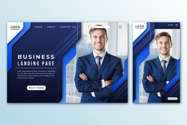 Vector gratuito plantilla de página de destino empresarial con foto