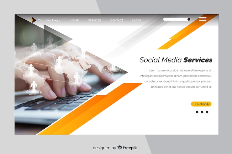 Vector gratuito plantilla de página de destino empresarial con foto