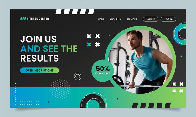Plantilla de página de destino de entrenamiento y ejercicio de gimnasio degradado