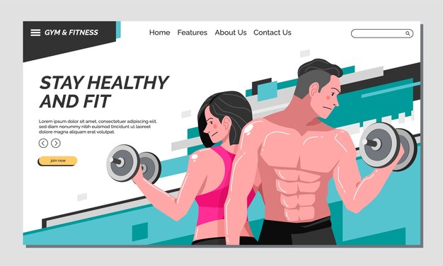 Plantilla de página de destino de entrenamiento de gimnasio
