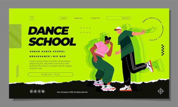 Vector gratuito plantilla de página de destino de escuela de baile de diseño plano