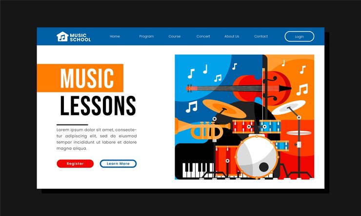 Vector gratuito plantilla de página de destino de escuela de música de diseño plano