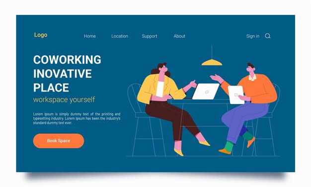 Plantilla de página de destino de espacio de coworking plano