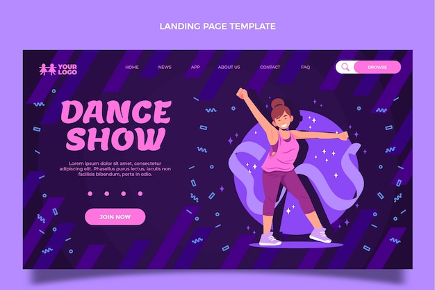 Vector gratuito plantilla de página de destino de espectáculo de danza plana