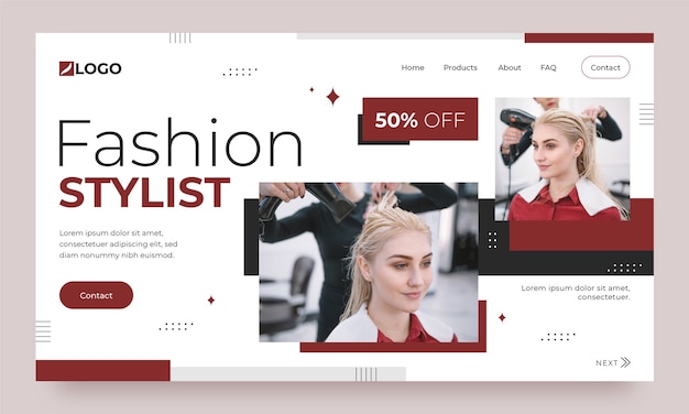 Plantilla de página de destino de estilista de moda mínima