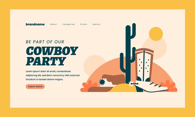 Plantilla de página de destino de evento de fiesta de vaqueros
