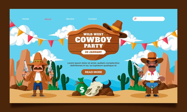 Plantilla de página de destino de evento de fiesta de vaqueros