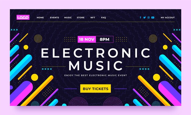 Vector gratuito plantilla de página de destino de evento de música electrónica