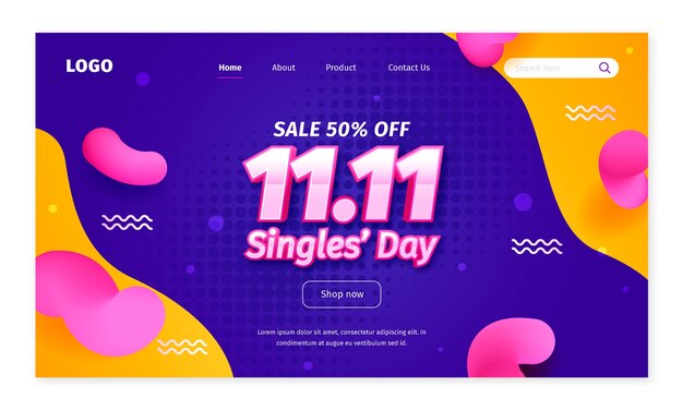Plantilla de página de destino para el evento de ventas del día único del 11.11