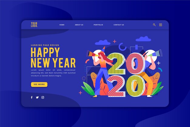 Plantilla de página de destino de feliz año nuevo