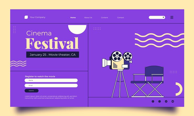 Vector gratuito plantilla de página de destino de festival de cine mínimo plano