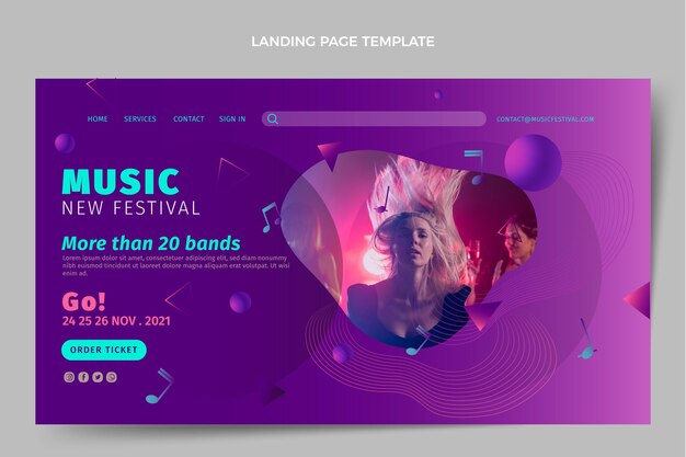 Plantilla de página de destino de festival de música colorido degradado